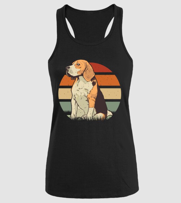 Beagle Retro Sunset model negru pe tricou