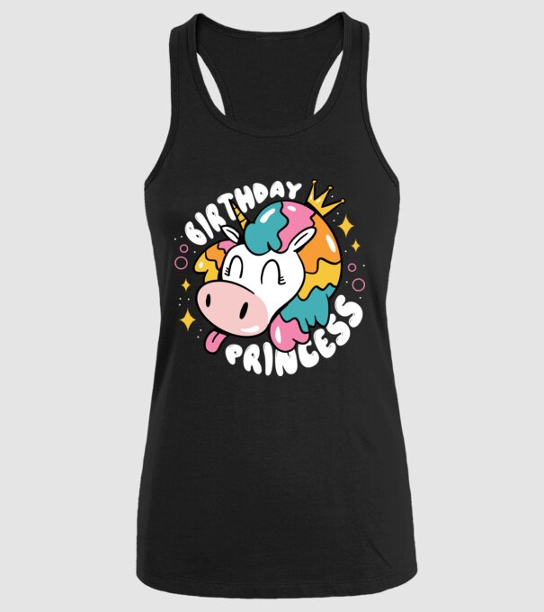 Birthday Princess Unicorn model negru pe tricou