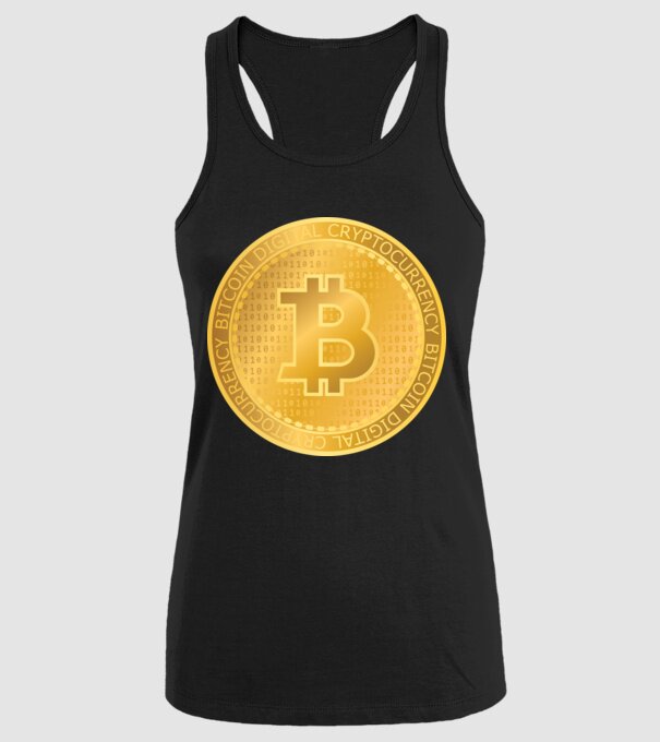 Monedă de aur Bitcoin model negru pe tricou