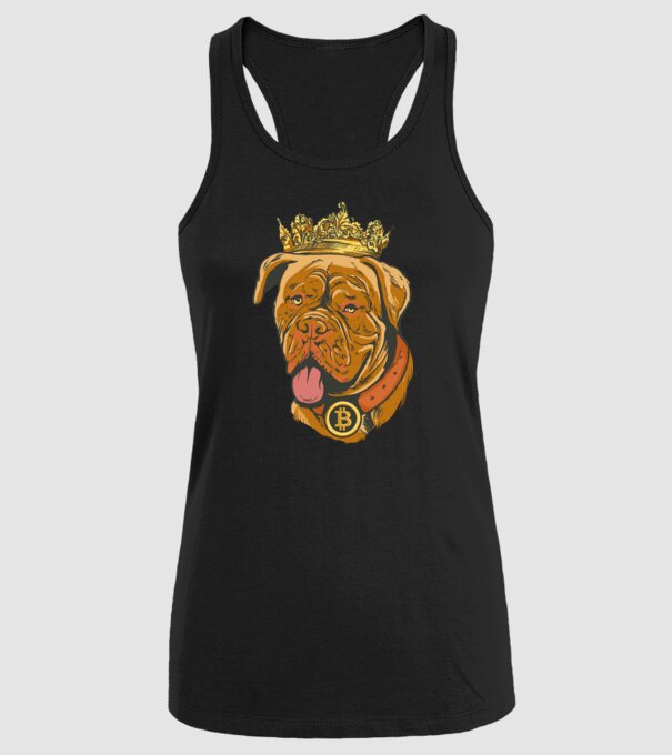 Câine Bitcoin model negru pe tricou