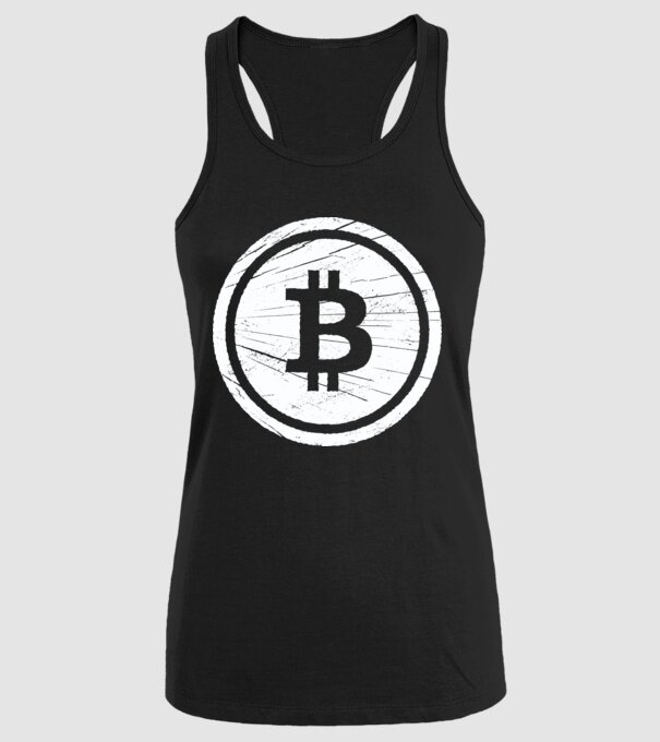 Bitcoin logo model negru pe tricou