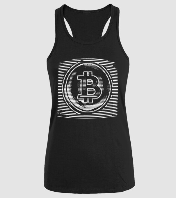 Bitcoin logo model negru pe tricou