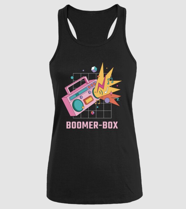 Boomer Box Magnetofon Retro model negru pe tricou