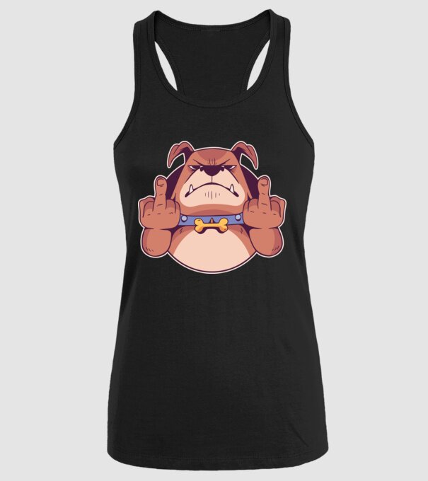 Bulldog arată degetul model negru pe tricou