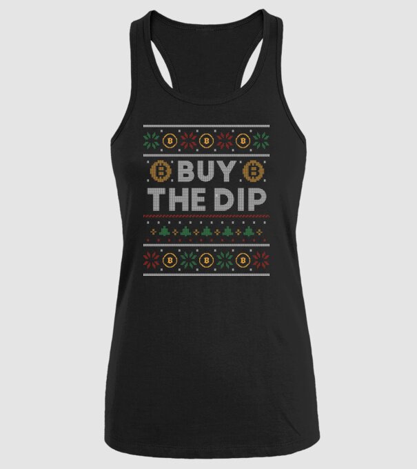 Buy the Dip Bitcoin Ugly Sweater model negru pe tricou