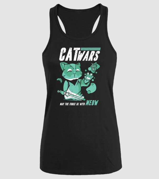 Cat wars - May the force be with meow model negru pe tricou
