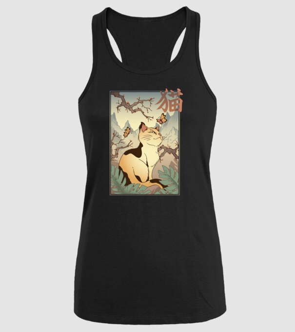 Pictură Pisică model negru pe tricou