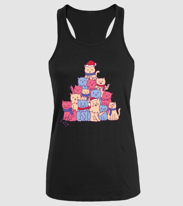 Pom de Crăciun Pisică model negru pe tricou
