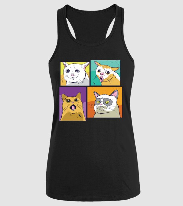 Pisică Meme Pop Art model negru pe tricou
