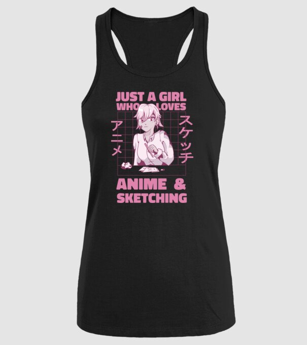 Doar o fată căreia îi place Anime și desenul model negru pe tricou