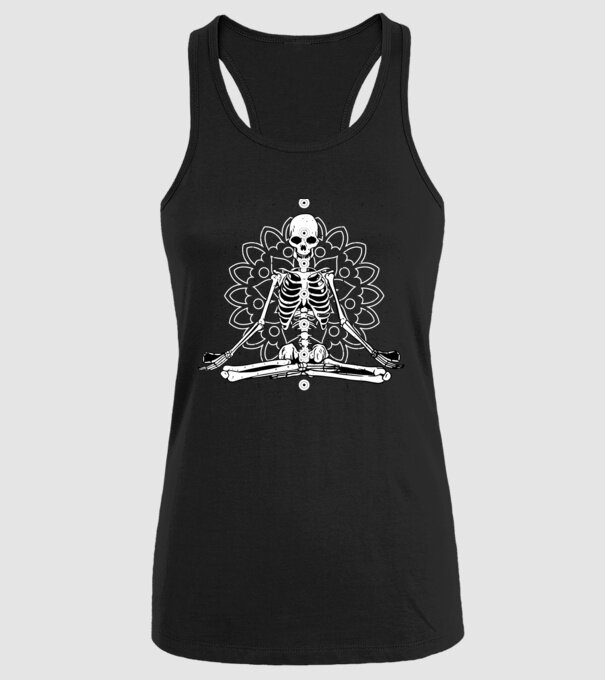 Schelet Yoga model negru pe tricou