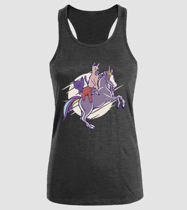 Animale drăguțe pe Unicorn model negru pe tricou