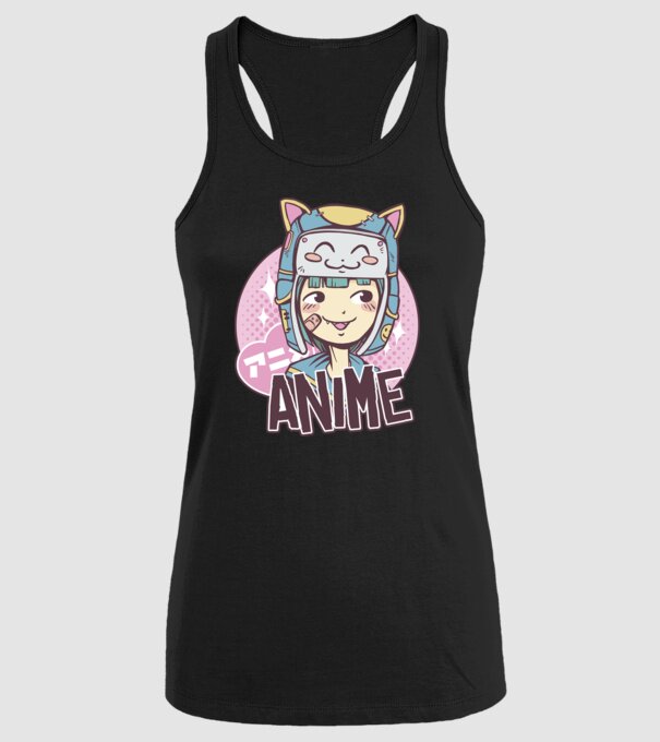 Fată drăguță Anime model negru pe tricou