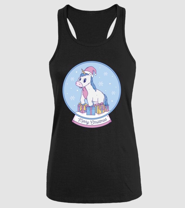 Glob de zăpadă drăguț, de Crăciun, cu Unicorn model negru pe tricou