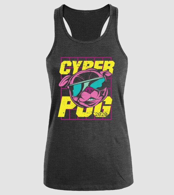 Mops Cyber Pug model negru pe tricou