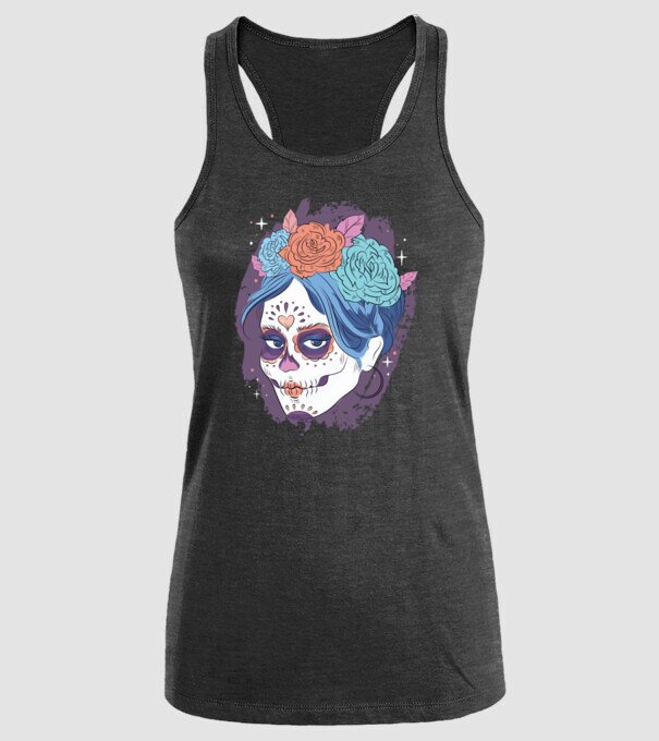 Dia de Los Muertos - Craniu cu flori model negru pe tricou
