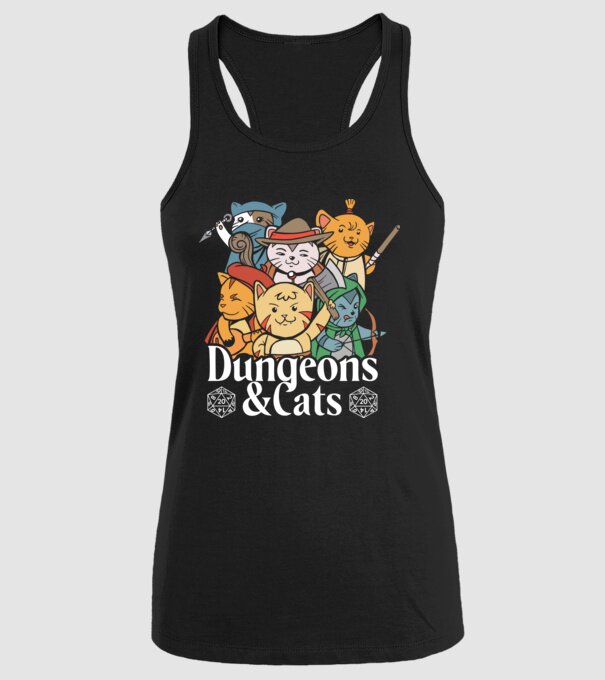 Dungeons and Cats - Joc de rol cu pisici model negru pe tricou