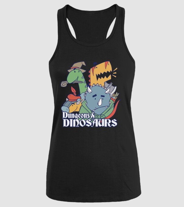 Dungeons and Dinosaurs model negru pe tricou