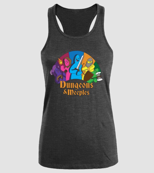 Dungeons Meeples model negru pe tricou