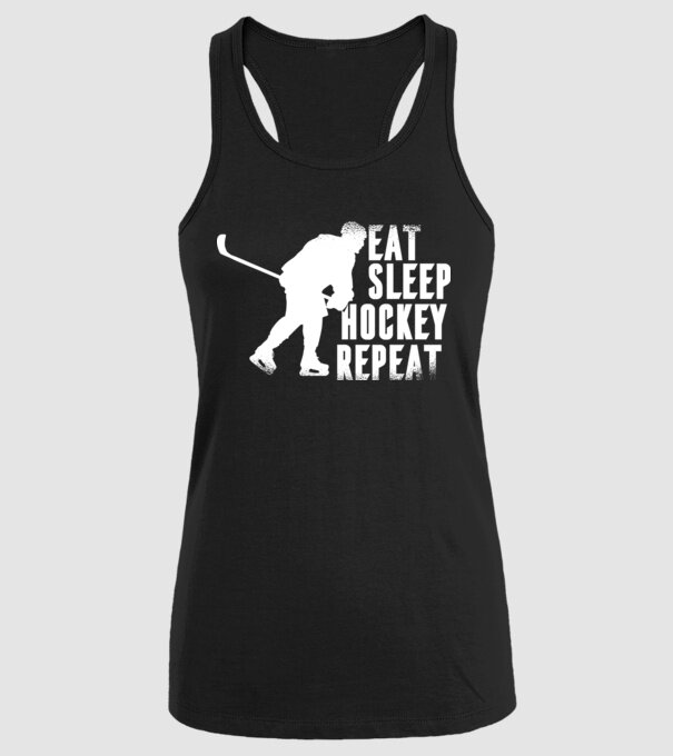 Eat Sleep Hockey Repeat model negru pe tricou