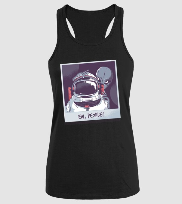 Ew, Oameni - Astronaut cu extraterestru model negru pe tricou