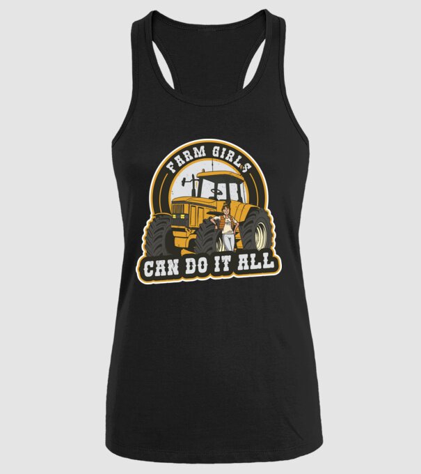 Farm Girls can do it all Tractor model negru pe tricou