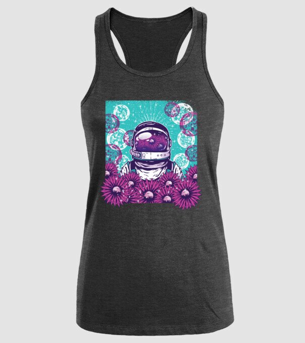 Floral Astronaut model negru pe tricou