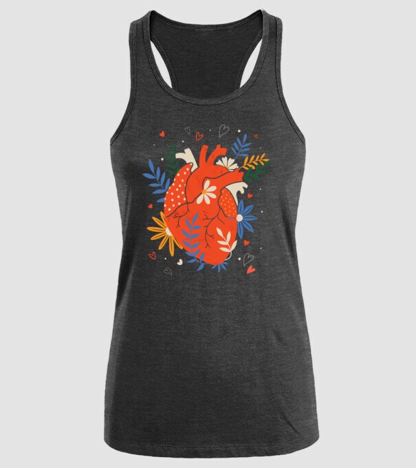 Inimă Floral model negru pe tricou