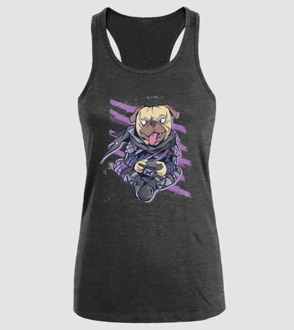 Mops Gamer model negru pe tricou