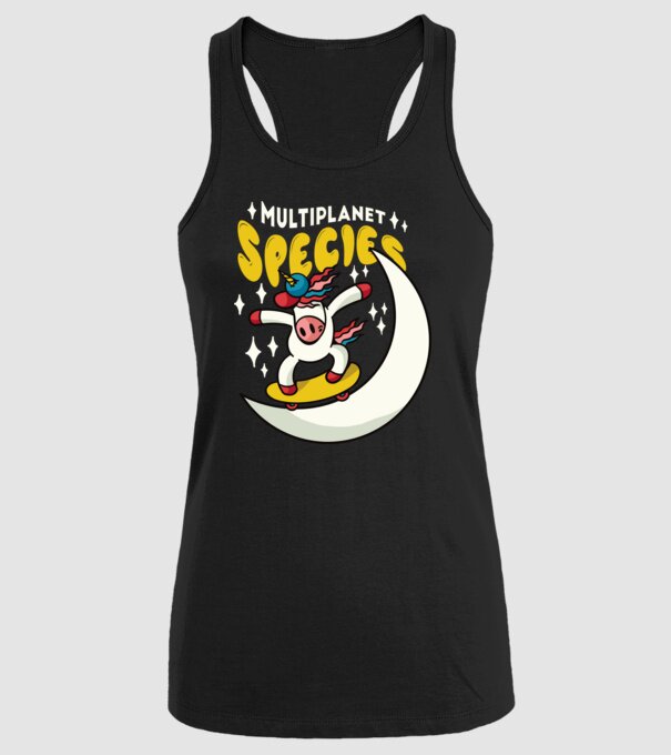 Skateboarding unicorn model negru pe tricou