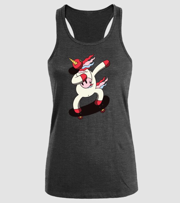 Skateboarder Unicorn DAB model negru pe tricou