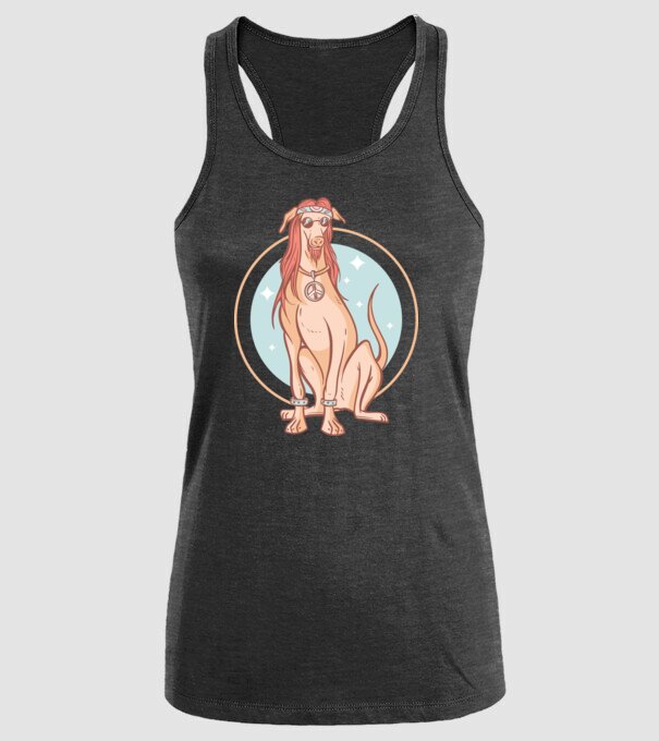 Câine Ogar Hippy model negru pe tricou