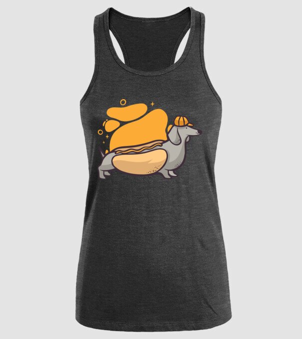 Teckel Hot dog model negru pe tricou