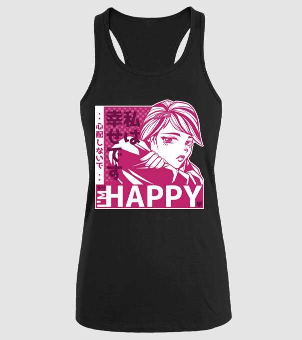 'I''m happy fată Anime antisocială' model negru pe tricou