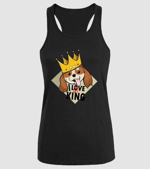 I love my king - Cavalier King Charles tricou cu câine Cocker Spaniel model negru pe tricou