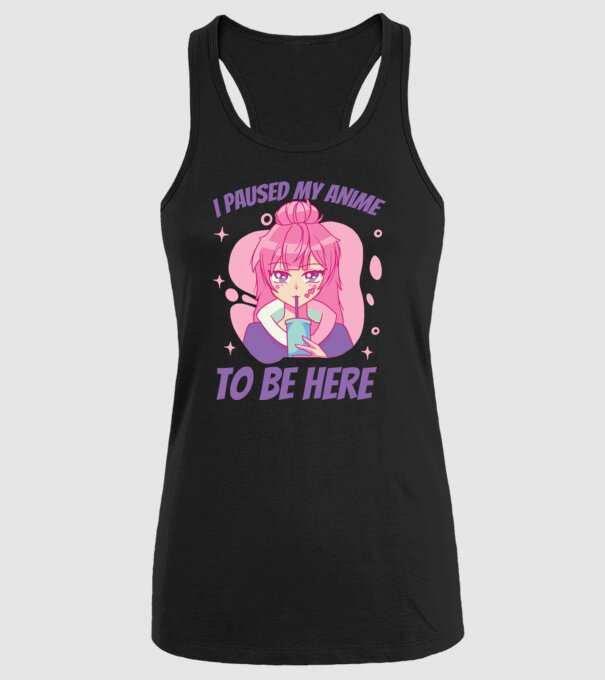 I paused my Anime to be here model negru pe tricou