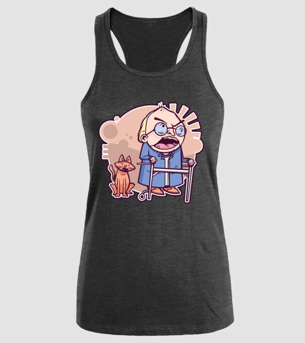 Bunic în vârstă cu pisică model negru pe tricou