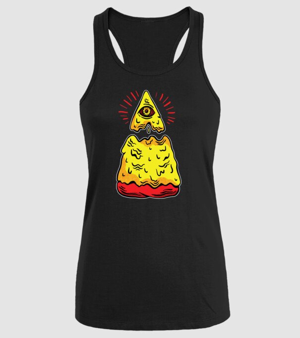 Illuminati Pizza model negru pe tricou
