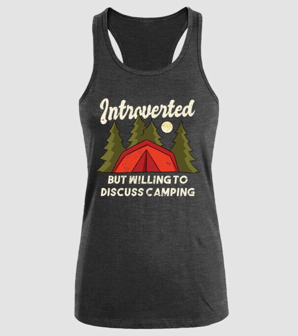 Camping Introvertit model negru pe tricou