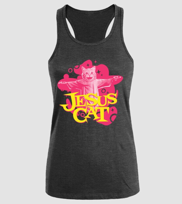 Jesus Cat model negru pe tricou