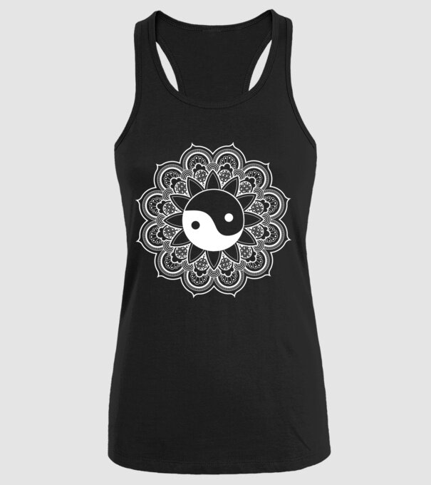 Yin-Yang Mandala model negru pe tricou
