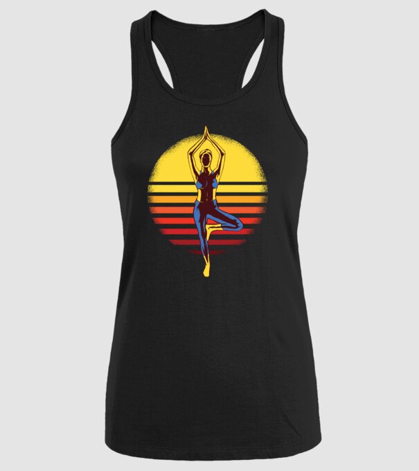 Retro yoga model negru pe tricou