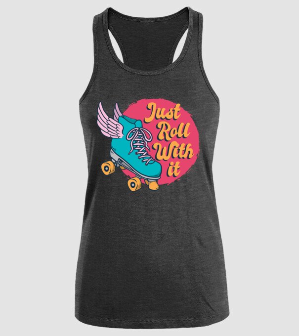 Just Roll with it - patine cu rotile model negru pe tricou