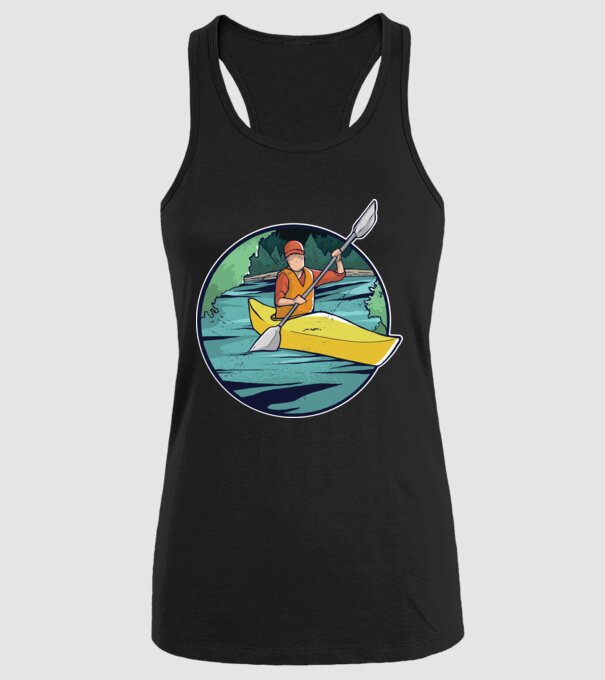 Caiac-canoe model negru pe tricou