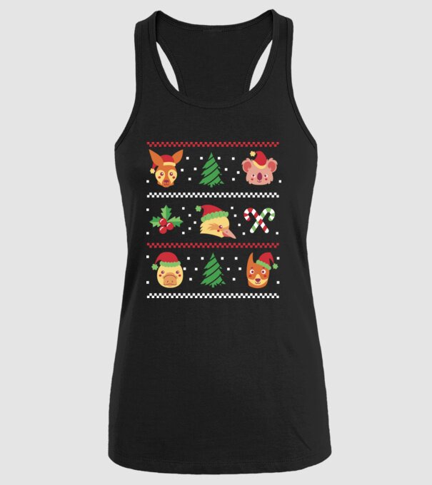Pulover urât Animale de Crăciun model negru pe tricou