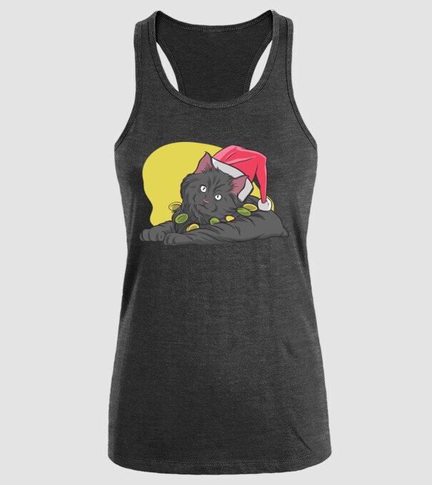 Pisică de Crăciun model negru pe tricou