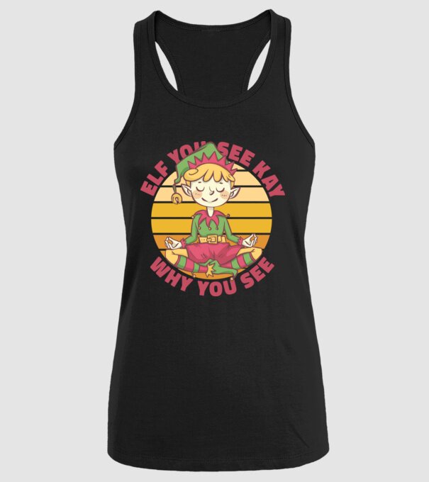 Yoga Elf Crăciun model negru pe tricou
