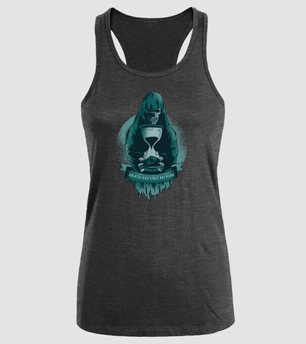 Om cu coasă (Moartea?) model negru pe tricou