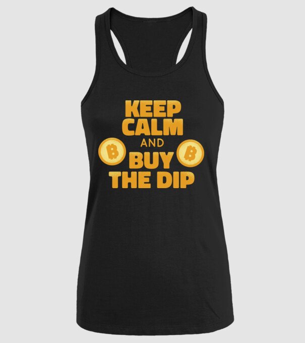 Keep calm and buy the dip Bitcoin model negru pe tricou