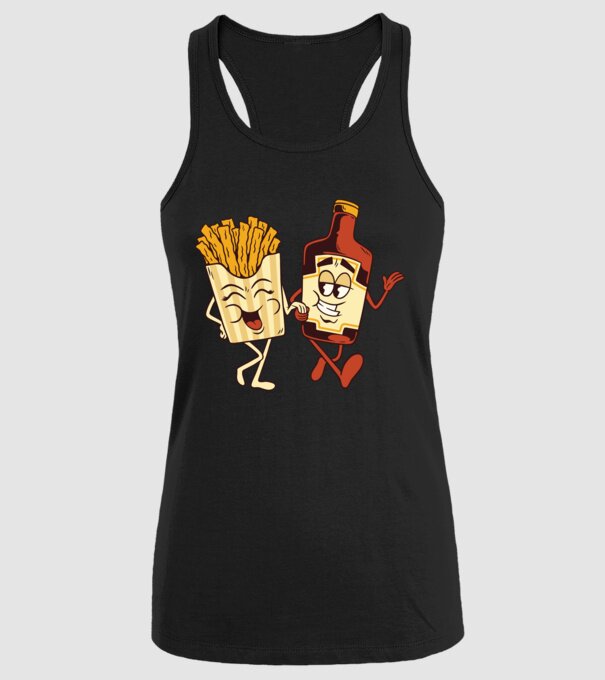 Ketchup + cartofi prăjiți model negru pe tricou